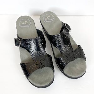 Dansko Sapphire Black Floral Cutout Open Sandals